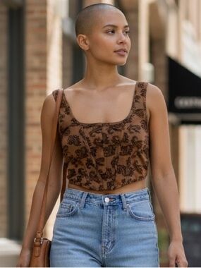 Paisley Cropped Tank Top in Brown